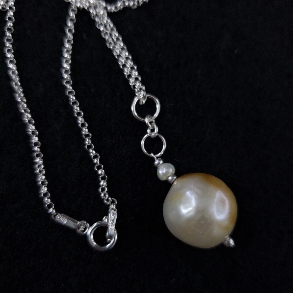Sterling silver pearl pendant necklace Italian stamped 925 - Picture 3 of 12